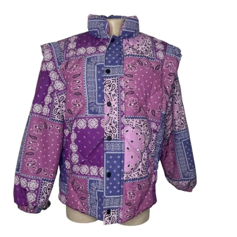 NWOT Pistola Callista Long Sleeve Puffer Vest Bandana Pink Orchid Jacket $228 S - Picture 2 of 5